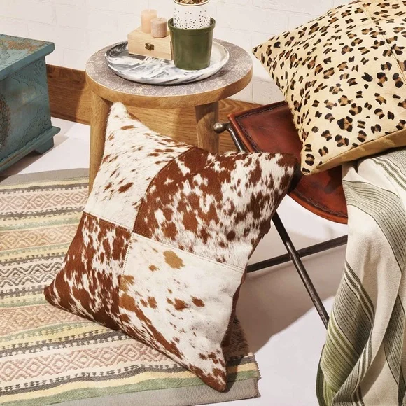 NWT Myra Cowhide Hairon Leather Cushion Pillow Cover - Picture 2 of 8